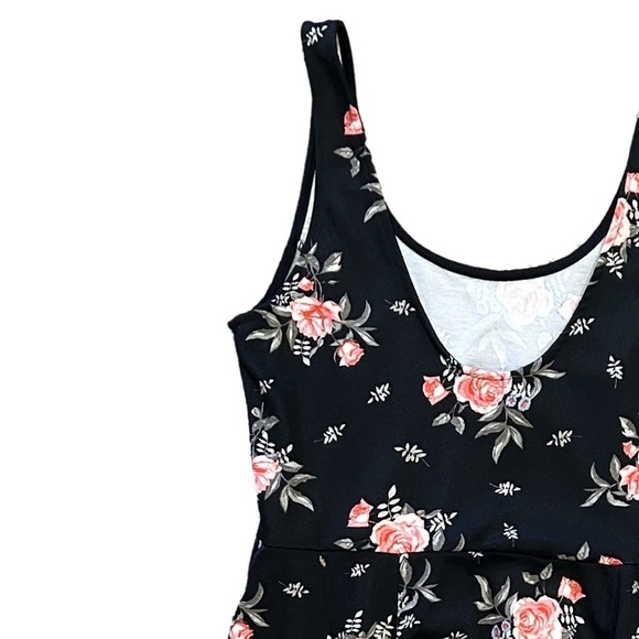 Divided by H&M Black and Pink Floral Sleeveless Scoopneck Skater Dress size: 14 - Picture 3 of 10